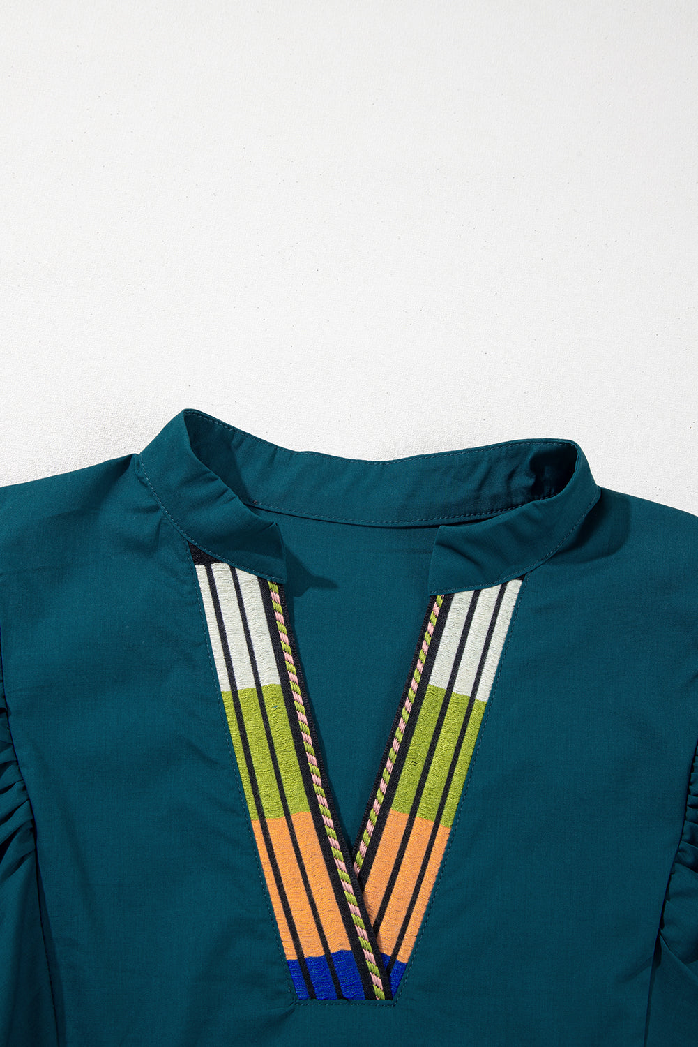 Blue Sapphire Colourblock Split V Neck Puff Sleeve Mini Dress - eAura