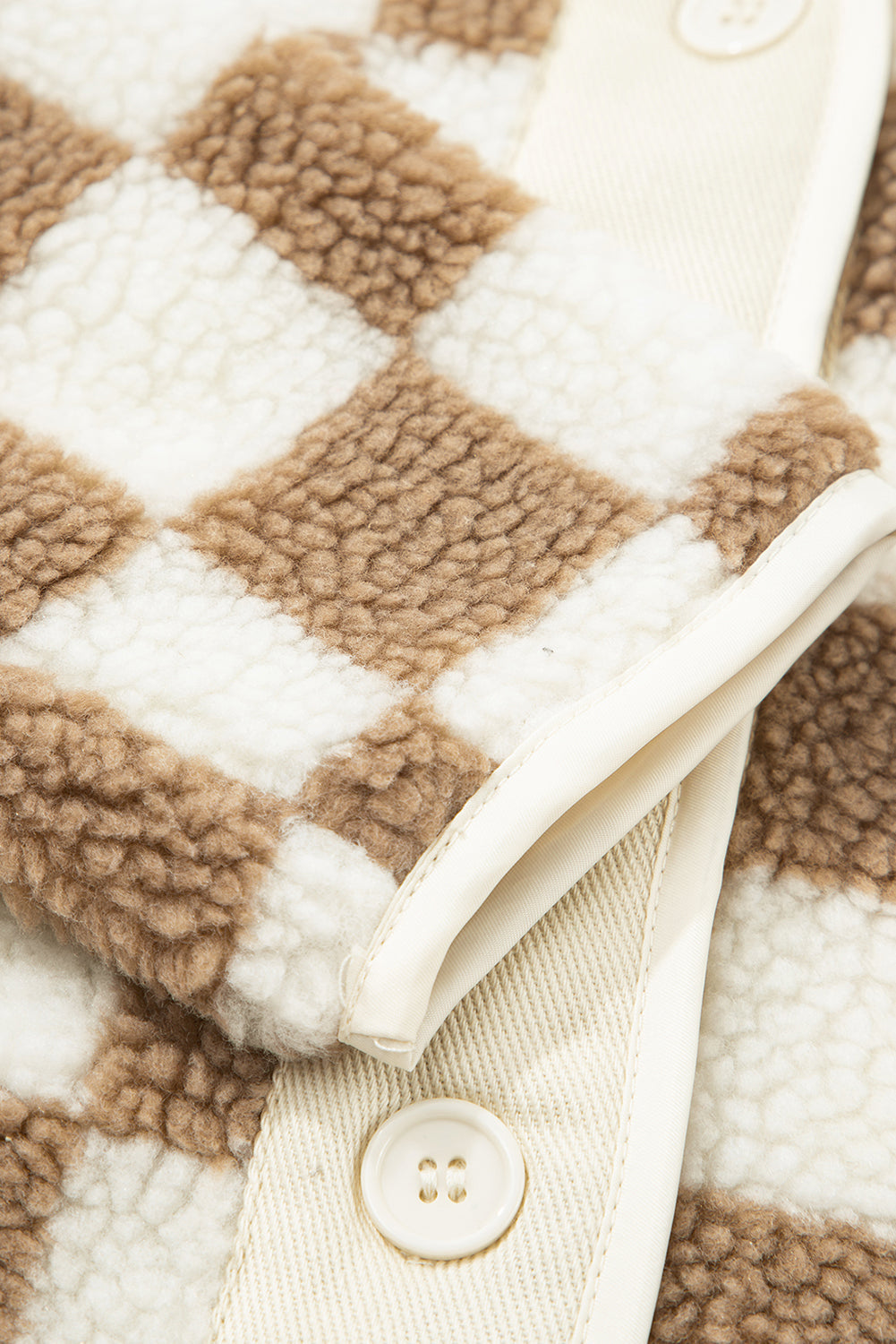 Brown Checkered Sherpa Buttoned Front Chunky Jacket eAura