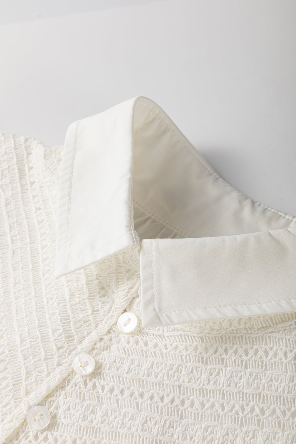 White Half Button Lace Patchwork Flutter Sleeve Blouse eAura