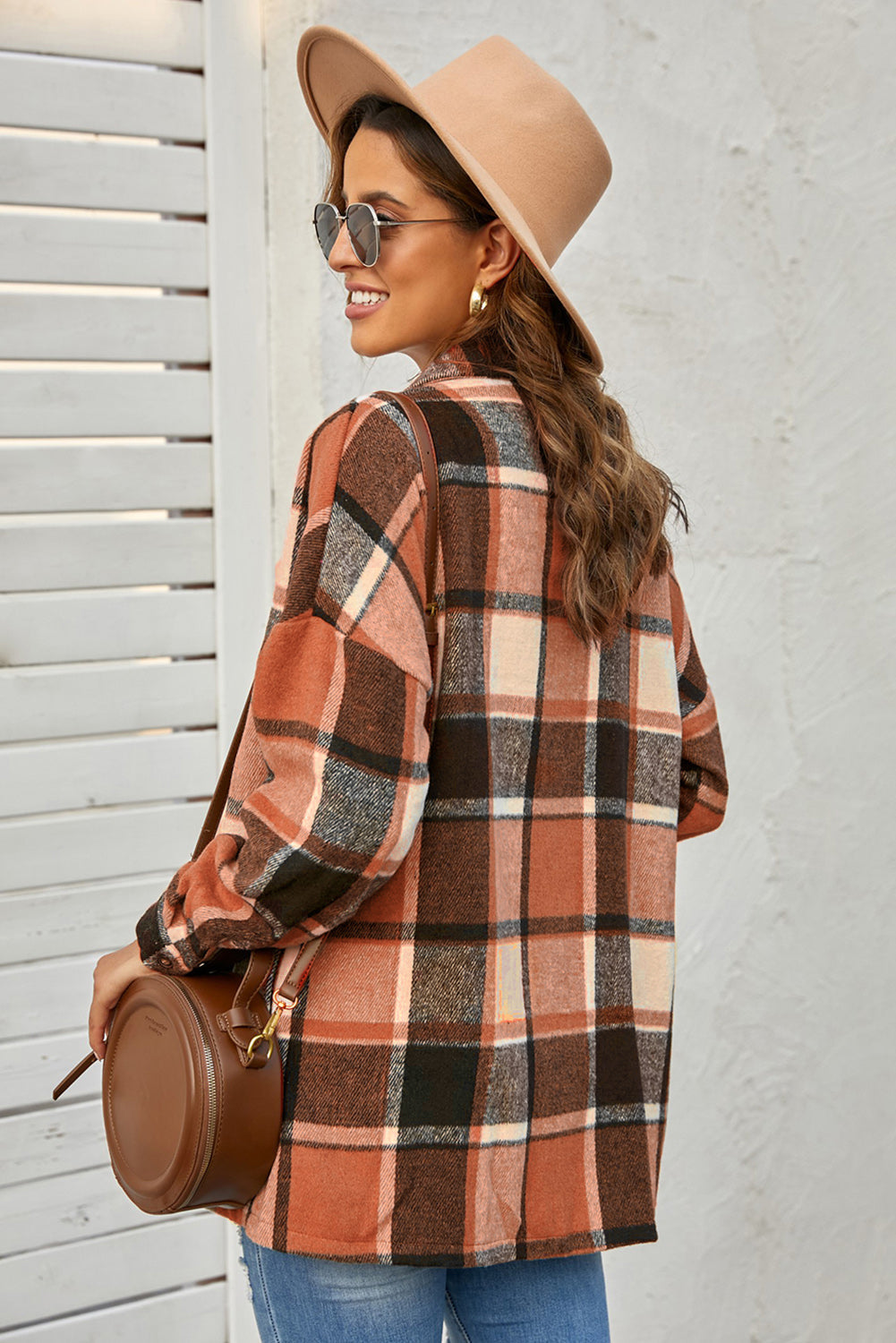 Plaid Print Buttoned Shirt Jacket Beagle Boutique Fashion Outlet