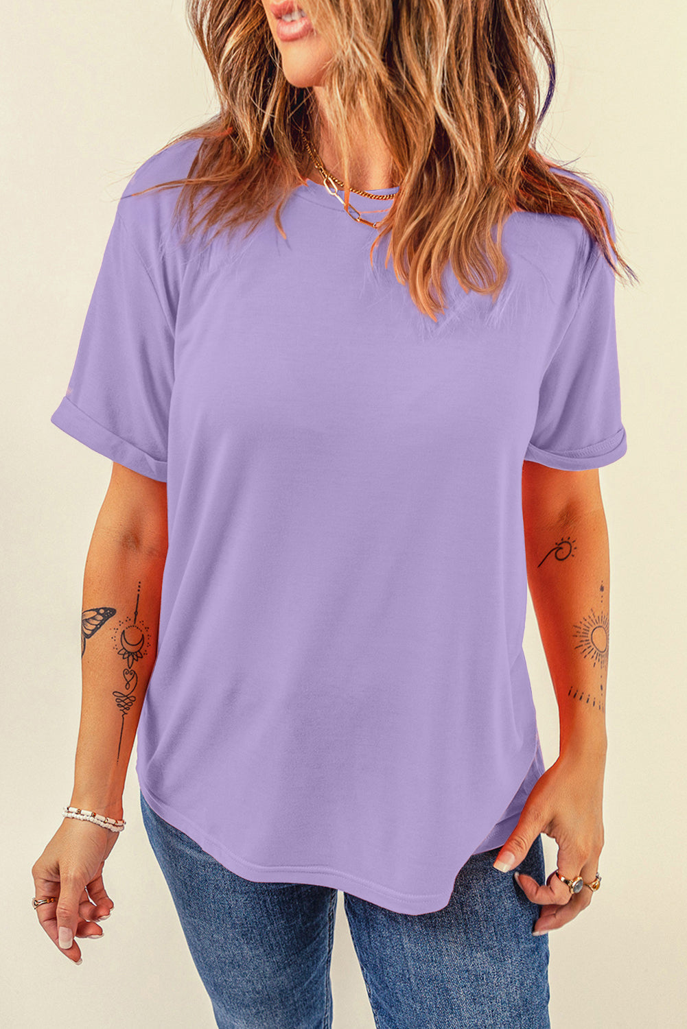 Wisteria Casual Plain Crew Neck Tee Dear-Lover Dropshipping
