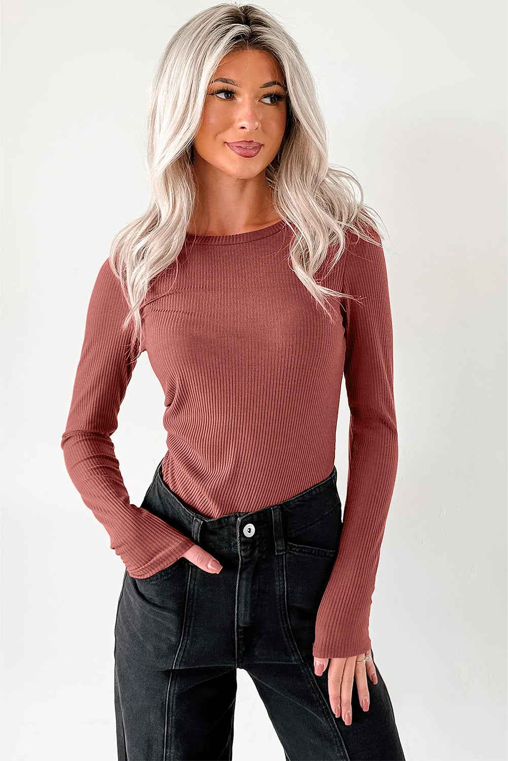 Ribbed Long Sleeve Crew Neck Bodysuit - eAura