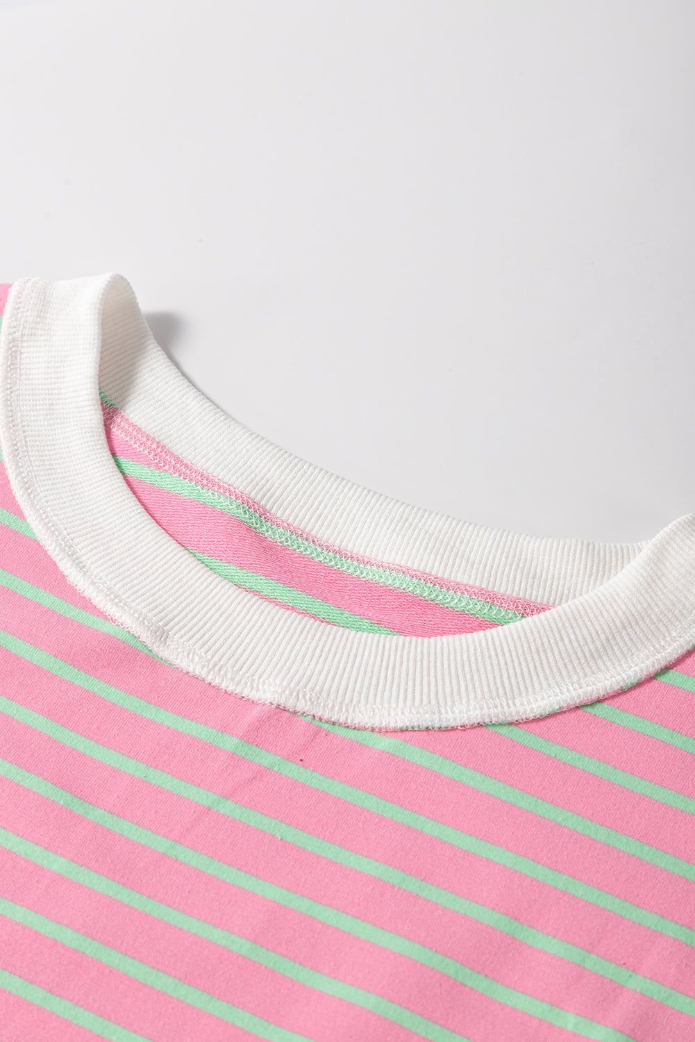 Pink Striped Crew Neck Cap Sleeve T Shirt - eAura
