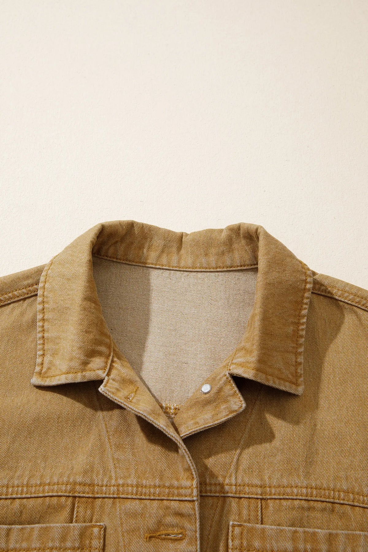 Metal Button Front Long Sleeve Collar Denim Jacket – Honey Gold