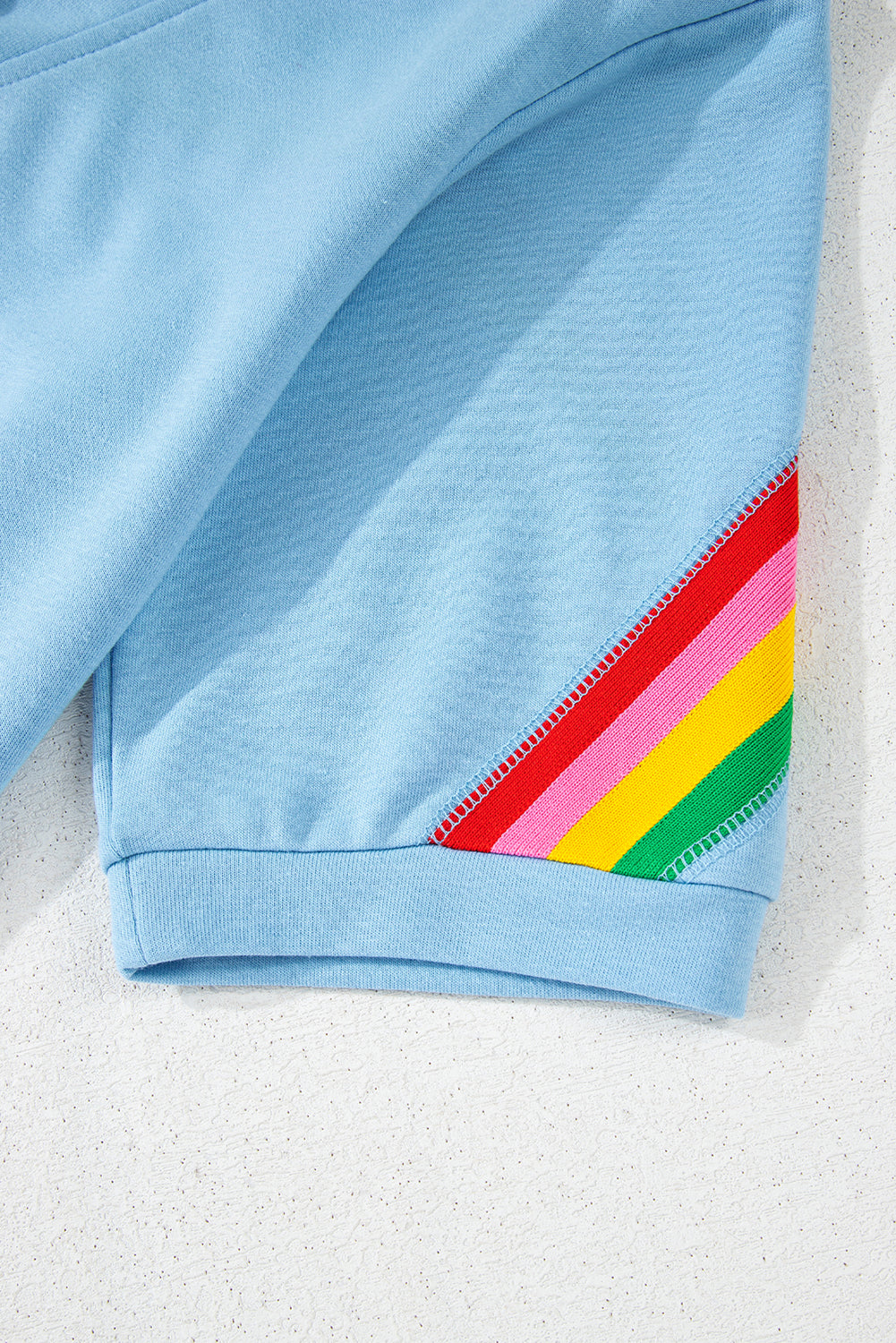 Sky Blue Rainbow Colourblock Collared Short Sleeve Top 2 Piece Shorts Set eAura