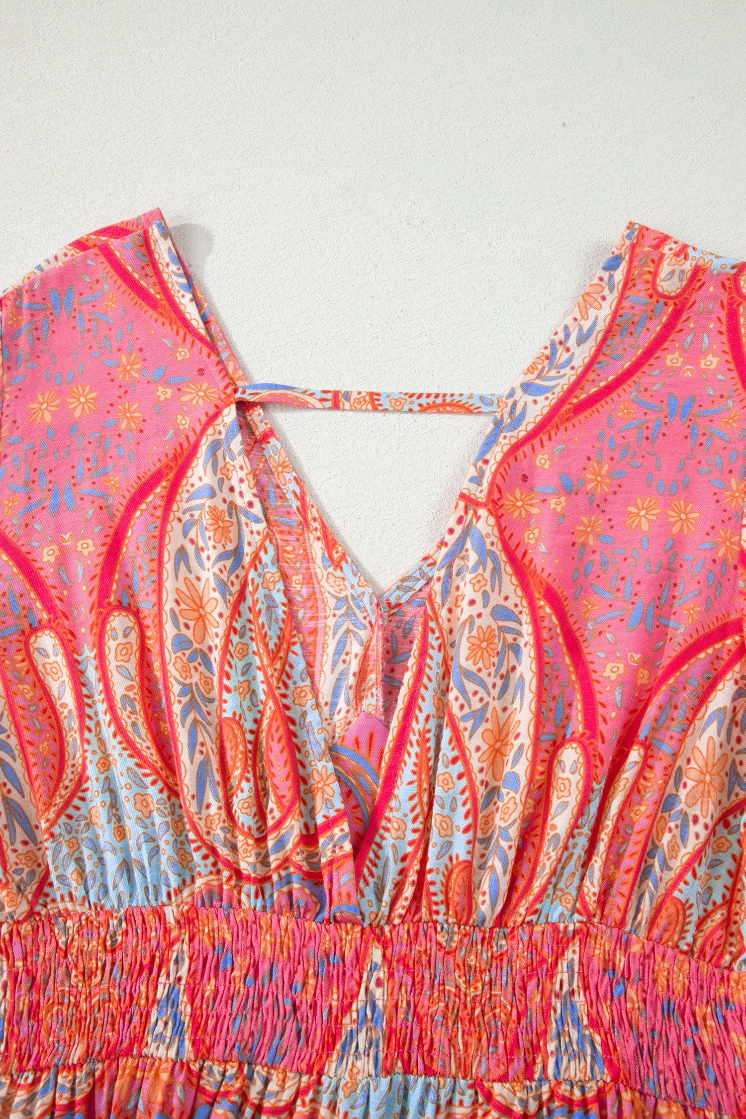 Paisley Print V-Neck Short Sleeve Boho Maxi Dress with Ruffle Details – Multicolour