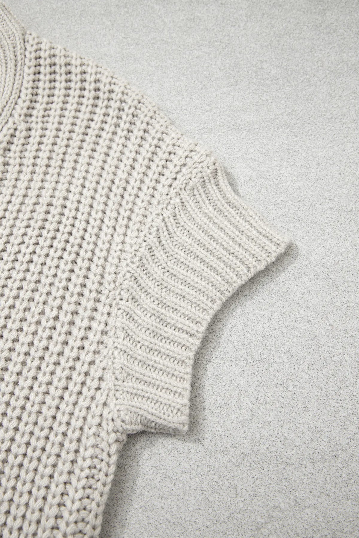 Jet Stream Solid Colour Short Sleeve Zipper Knit High Neck Sweater – Cream