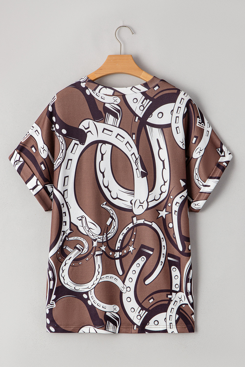 Brown Lucky Horseshoes Graphic Dolman T-shirt eAura