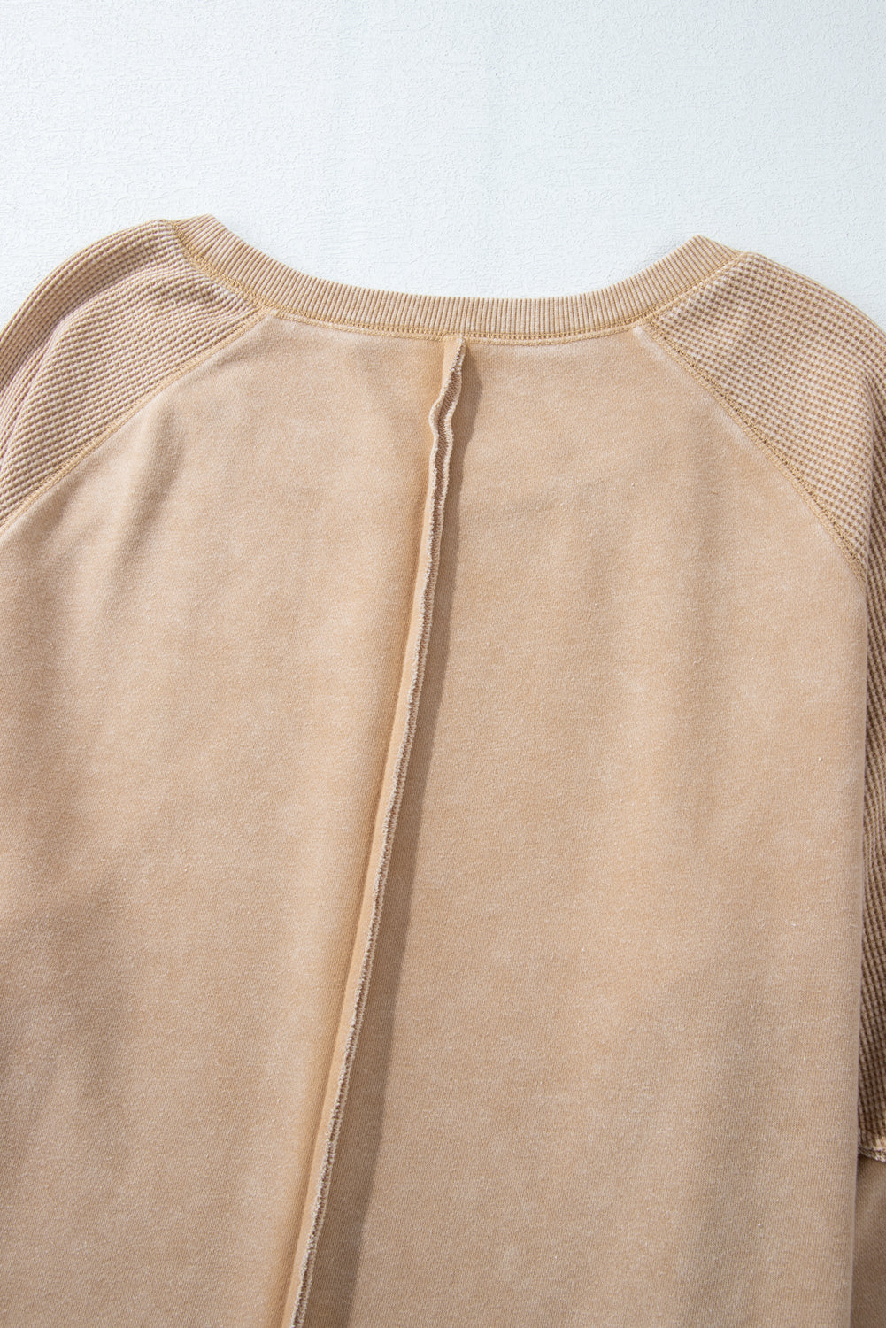 Black Solid Waffle Knit Patchwork Raglan Sleeve Sweatshirt Dear-Lover Dropshipping
