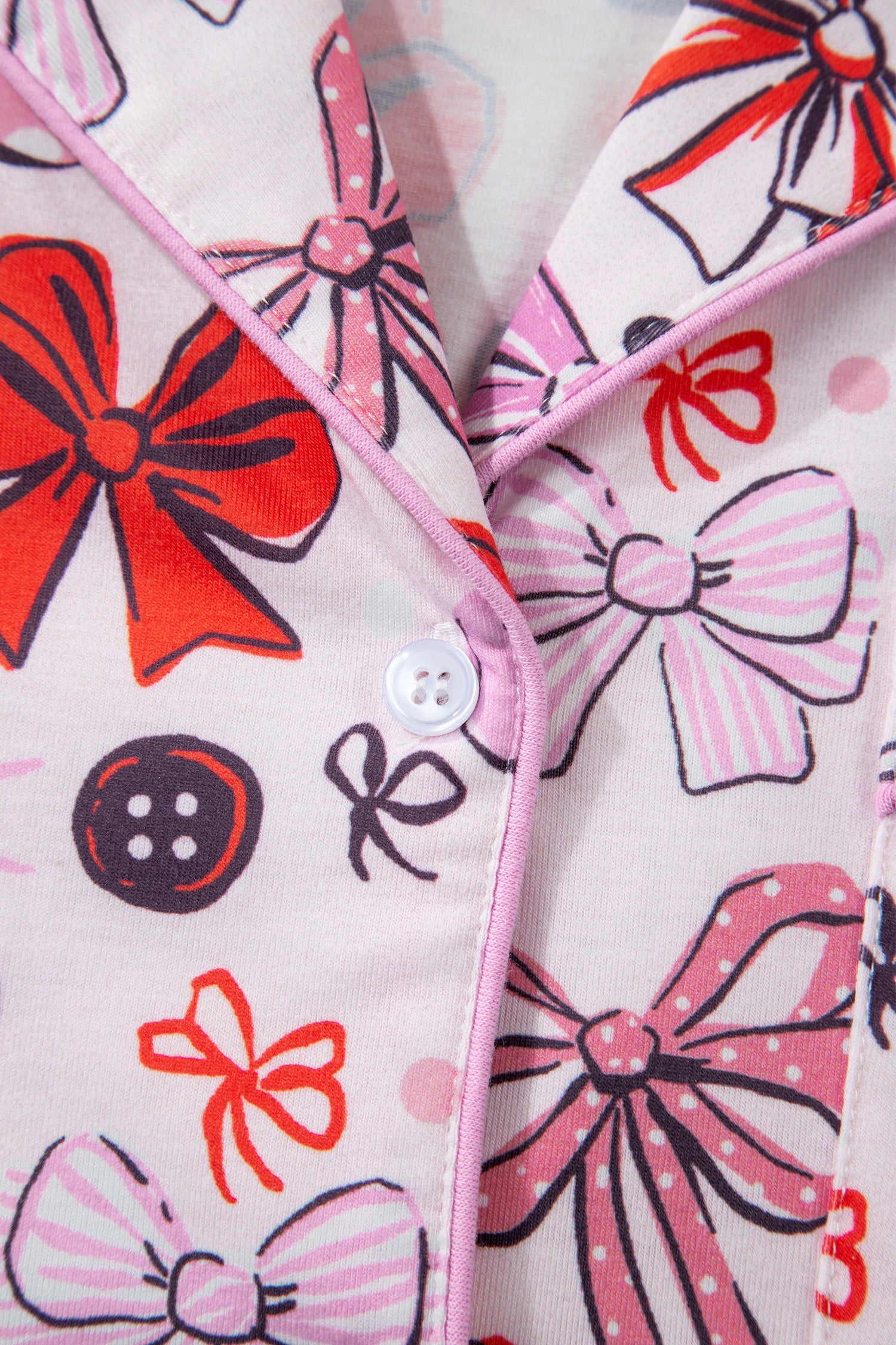 Cute Ribbon Bows Printed 2pcs Short Pajama Set – Pink