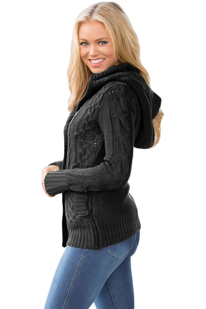 Dark Grey Long Sleeve Button-up Hooded Cardigans eAura