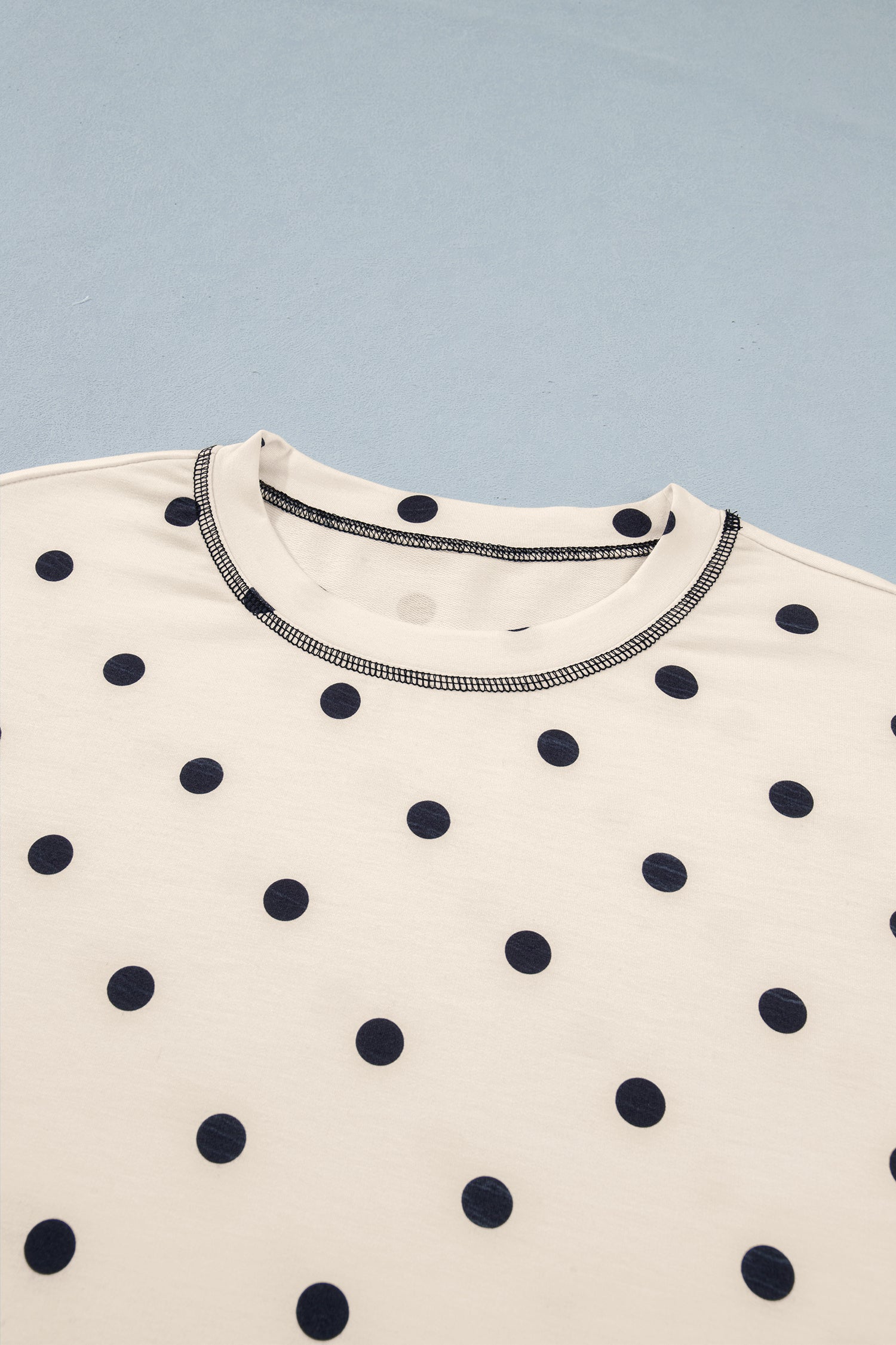 Exposed Seam Detail Polka Dot Loose Tee Drawstring Shorts Set – White