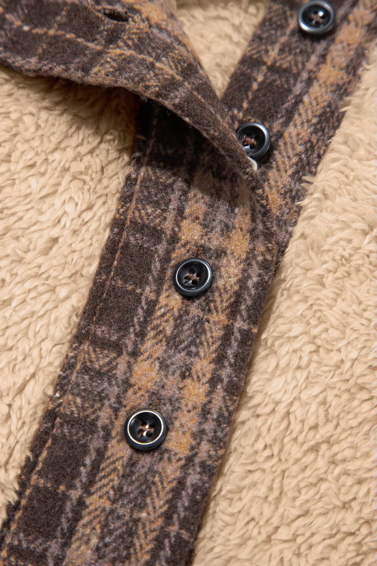 Fleece Pullover Sweatshirt with Plaid Collar & Button Front