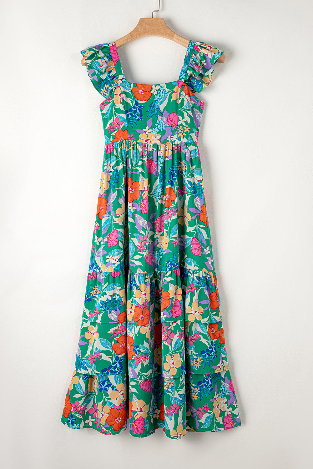Floral Print Ruffle Sleeveless Tiered Maxi Dress