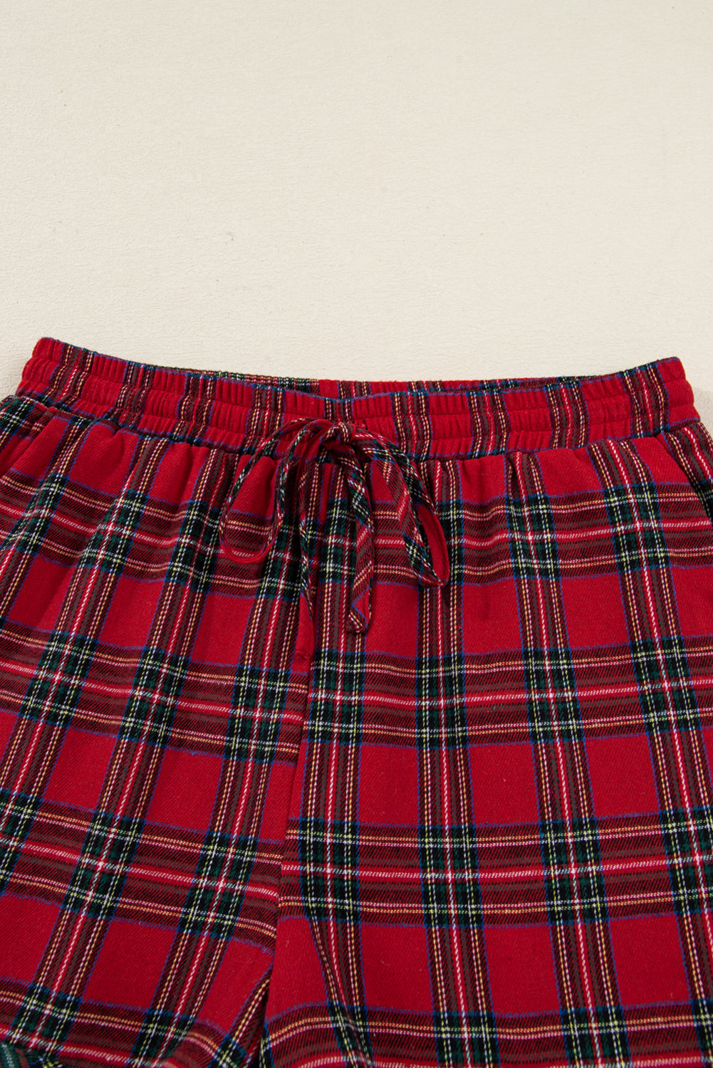 Red Plaid Contrast Christmas Holiday Long Sleeve Shirt and Short Pyjamas - eAura