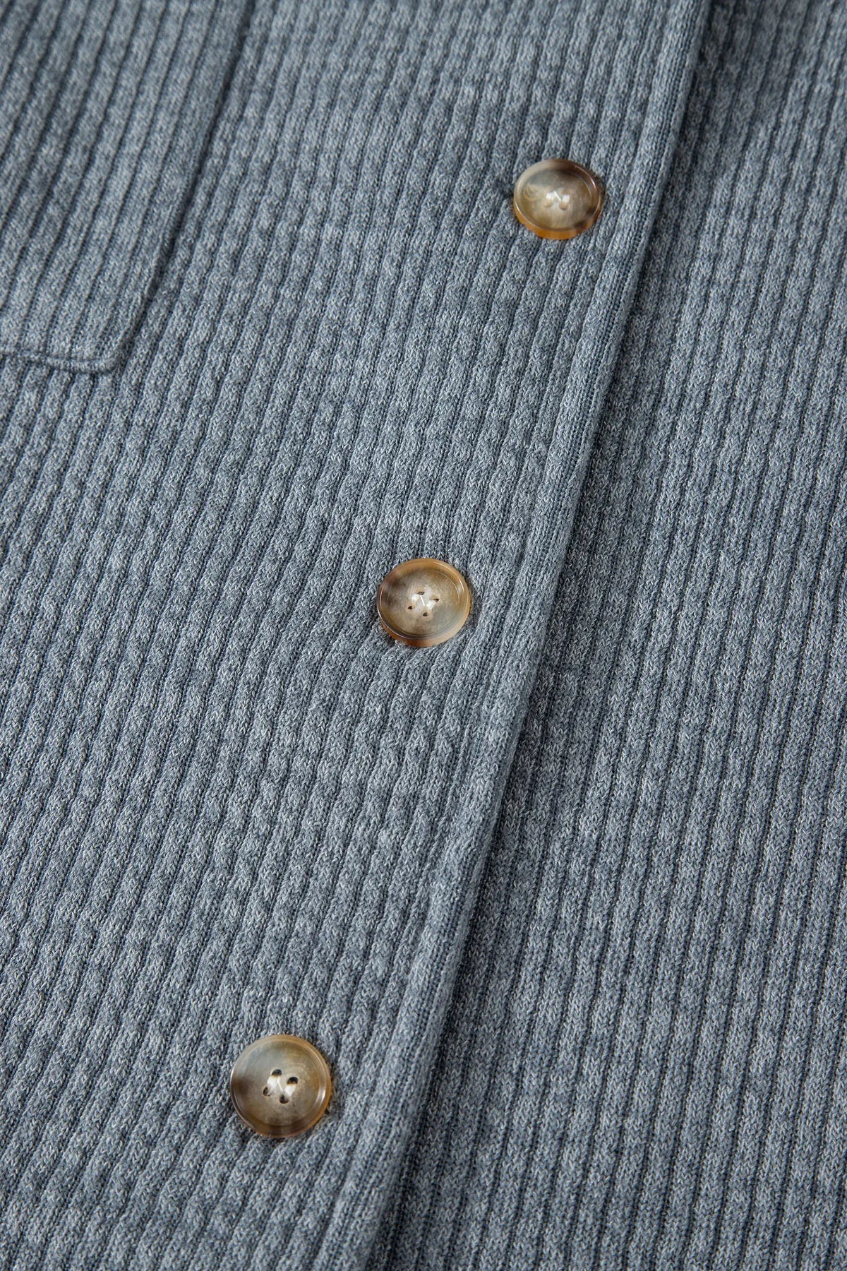 Medium Grey Ribbed Knit Buttons Front Flap Pocket Casual Shacket