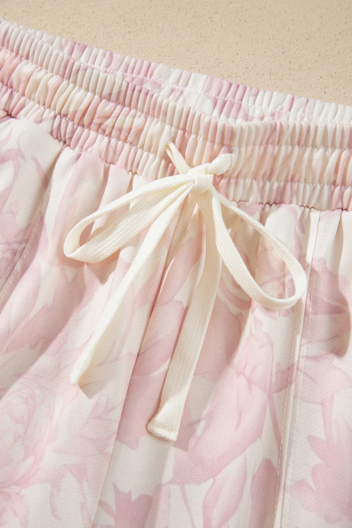 Abstract Print Drop Shoulder Drawstring Waist Drawstring Hem Pant Set – Pink