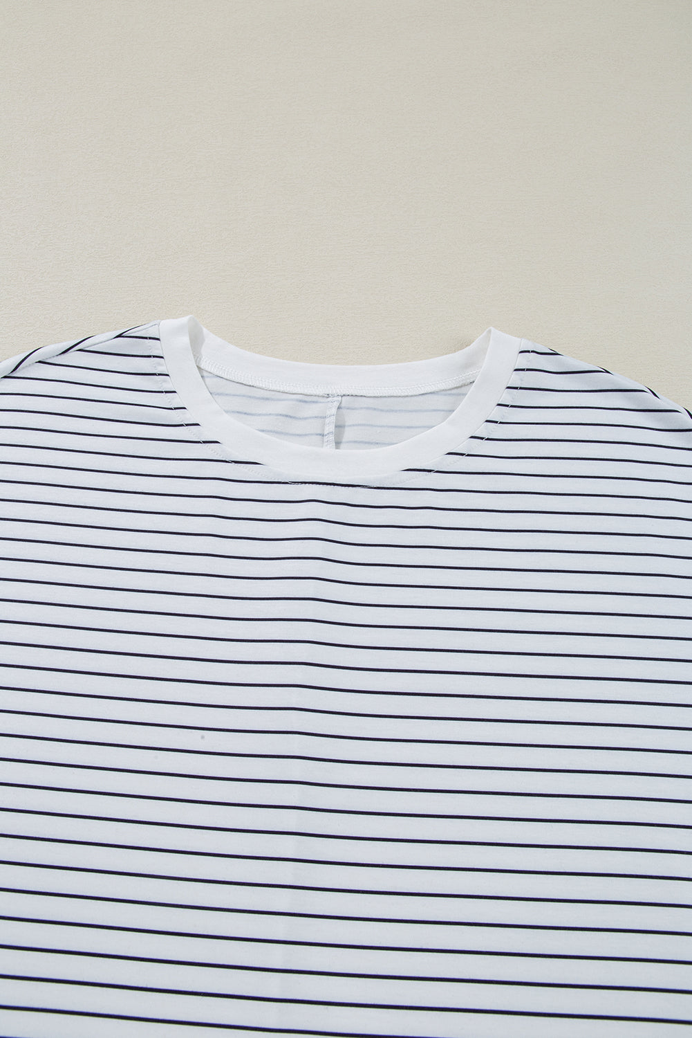 White Stripe Ruffled Short Sleeve Crew Neck T Shirt Shift Mini Dress eAura