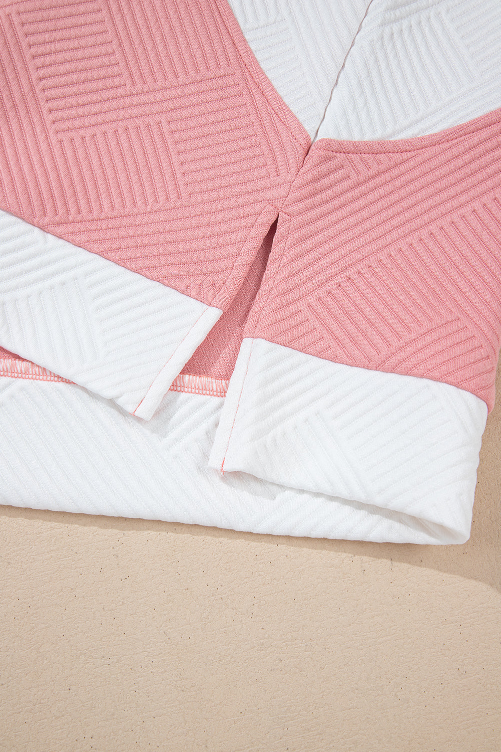Pink Textured Colourblock Patchwork Tee Two Piece Shorts Set eAura
