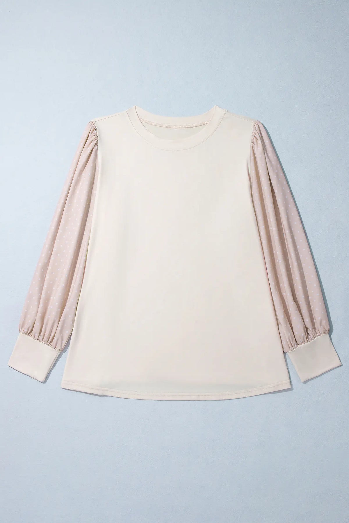 Polka Dot Long Sleeve Round Neck Plus Size Blouse – Parchment