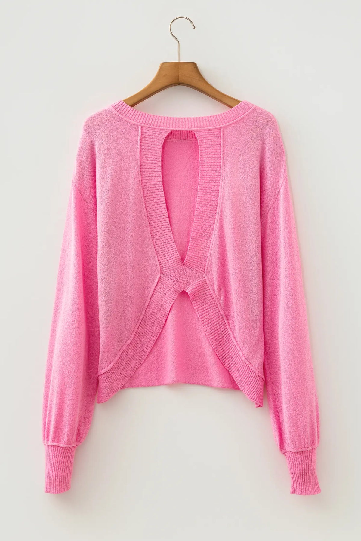 Drop Shoulder Round Neck Long Sleeve Backless Pullover Sweater