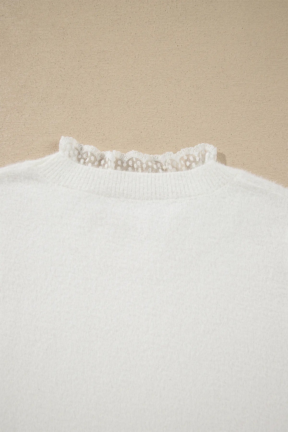 White Lace Trim Neck Cuff Patchwork Long Sleeve Pullover Sweater