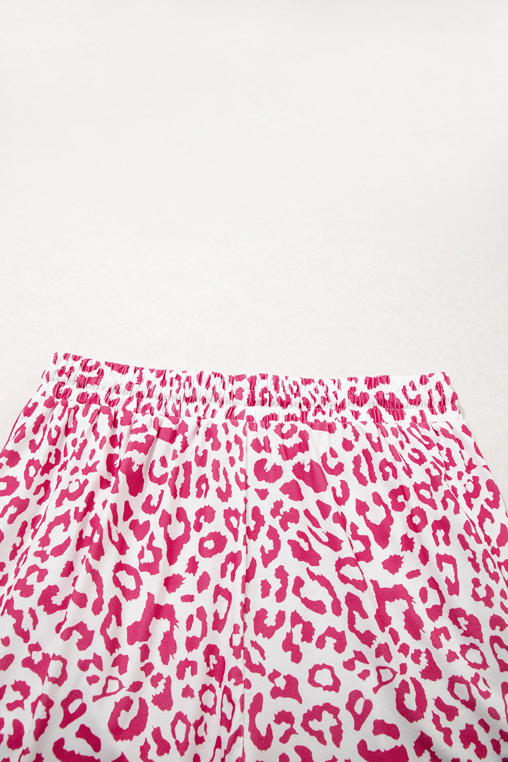 Pink Leopard Elastic Waist Lace up Contrast Trim Casual Shorts eAura