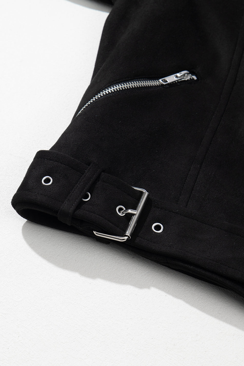 Black Asymmetric Zipper Belted Hem Jacket Beagle Boutique Fashion Outlet
