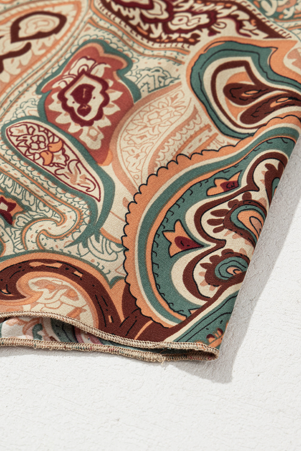 Apricot Paisley Printed Shirred Off Shoulder Ruffled Draped Sleeve Blouse eAura