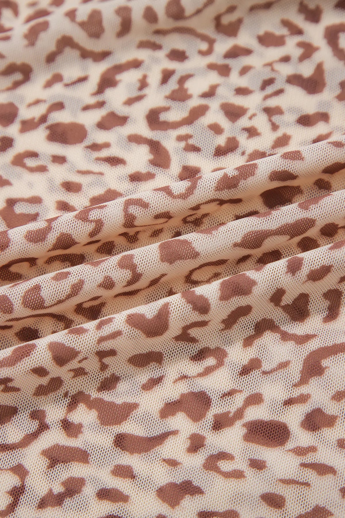 Leopard Print Foldover Off Shoulder Long Sleeve Mesh Top – Brown