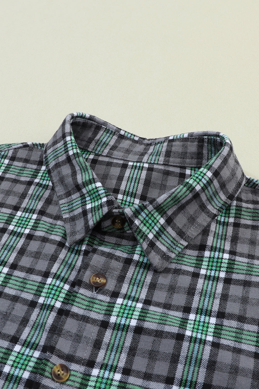 Blackish Green Contrast Plaid Patchwork Chest Pocket Button up Shacket eAura