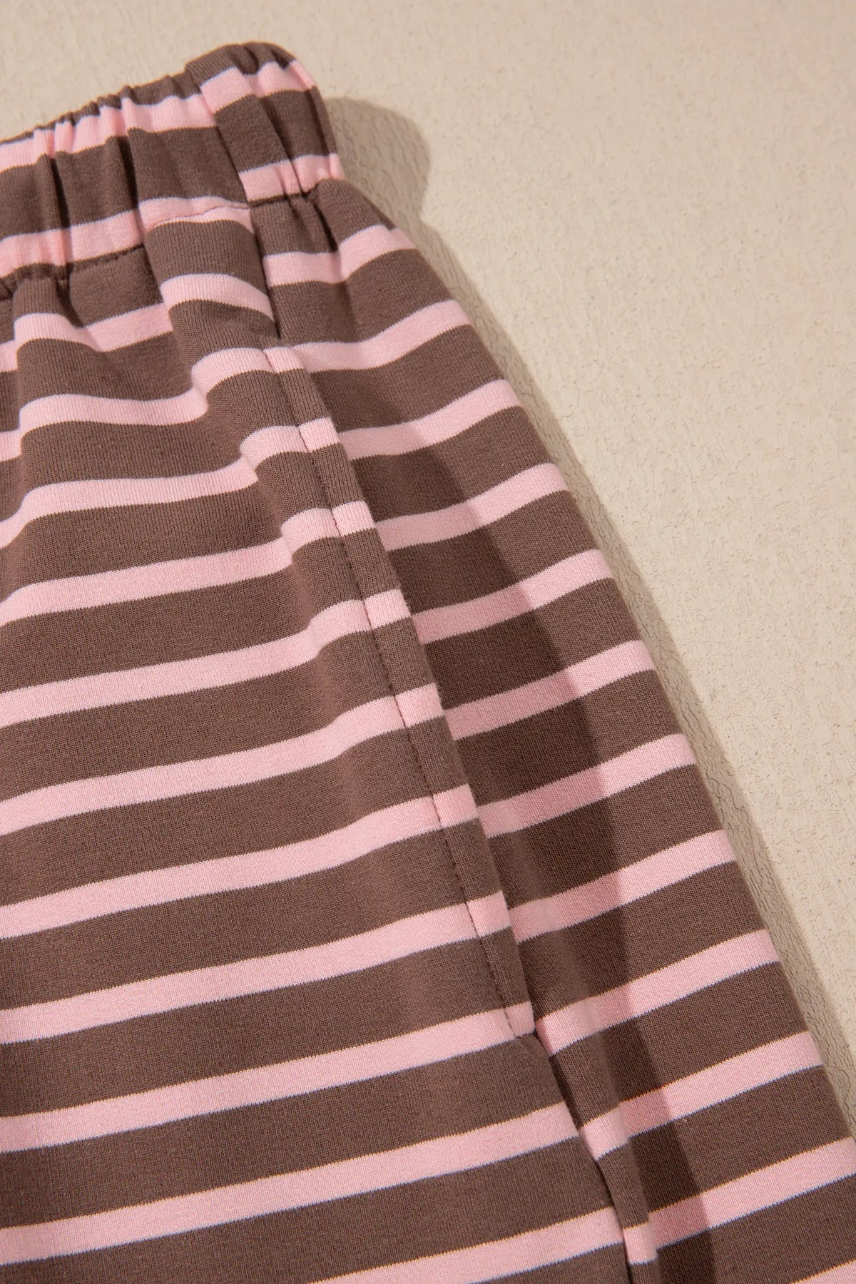 Striped Drawstring Waist Long Sleeve Top Mini Skort Set – Brown Stripe