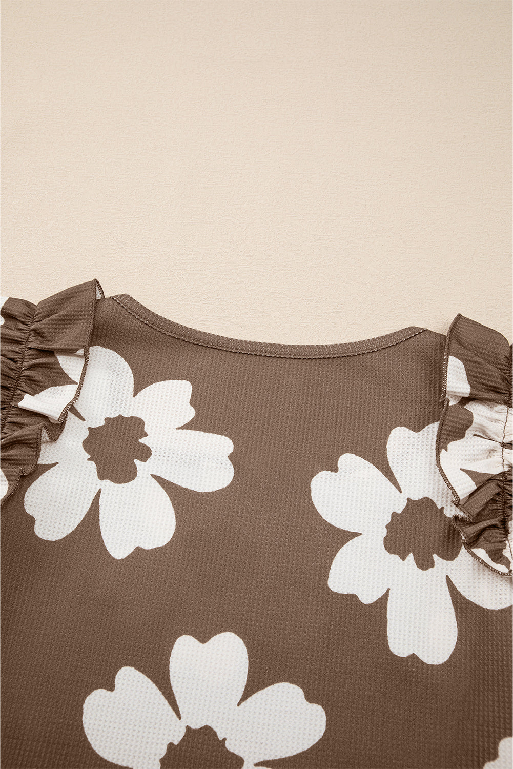 Floral Textured Ruffled Short Sleeve Square Neck Blouse eAura