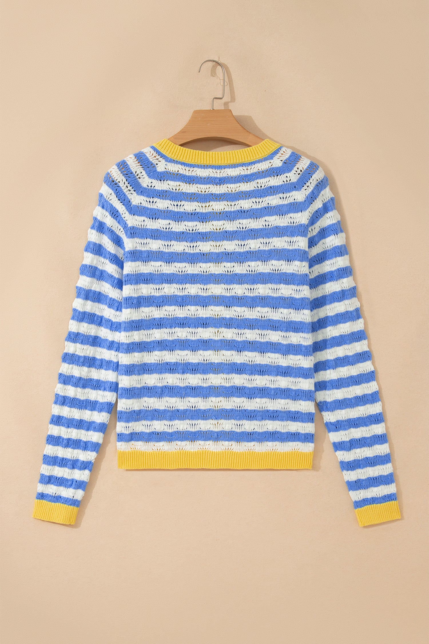 Striped Colorblock Button Front Long Sleeve Loose Fit Knit Cardigan – Sky Blue Stripe