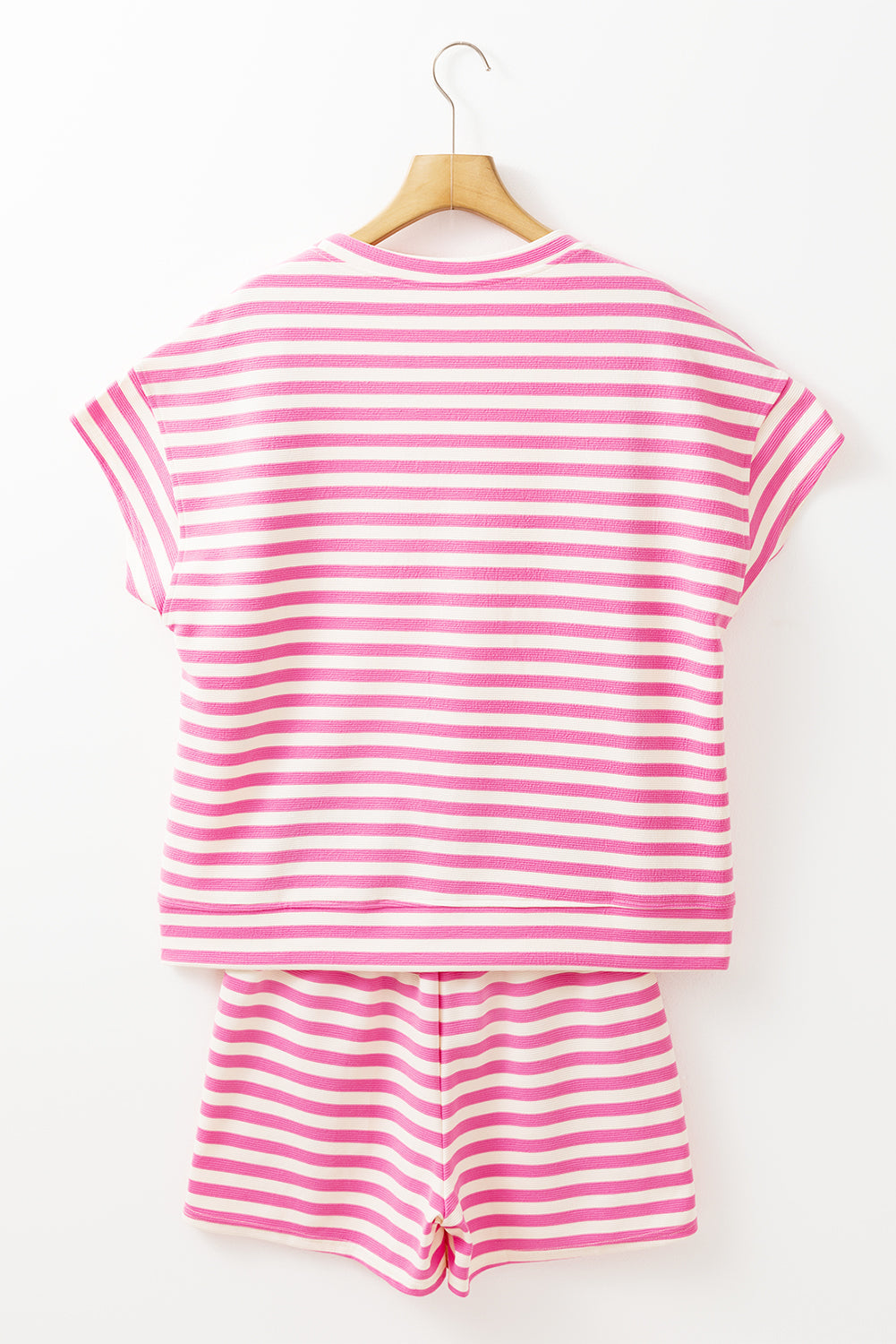 Rose Stripe Crew Neck T Shirt and Drawstring Shorts Set eAura