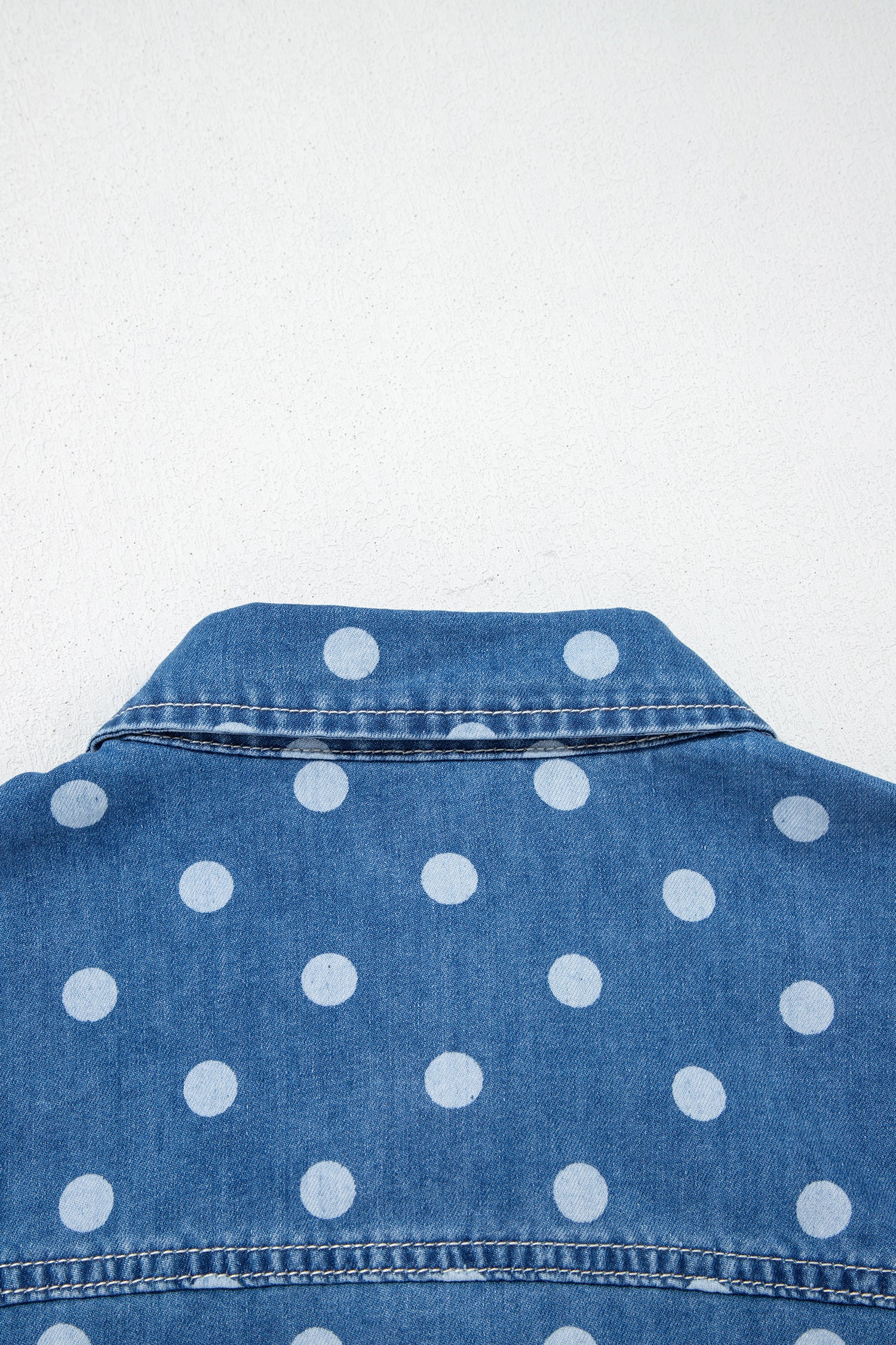 Polka Dot Long Sleeve Collar Shift Tunic Denim Jacket – Blue