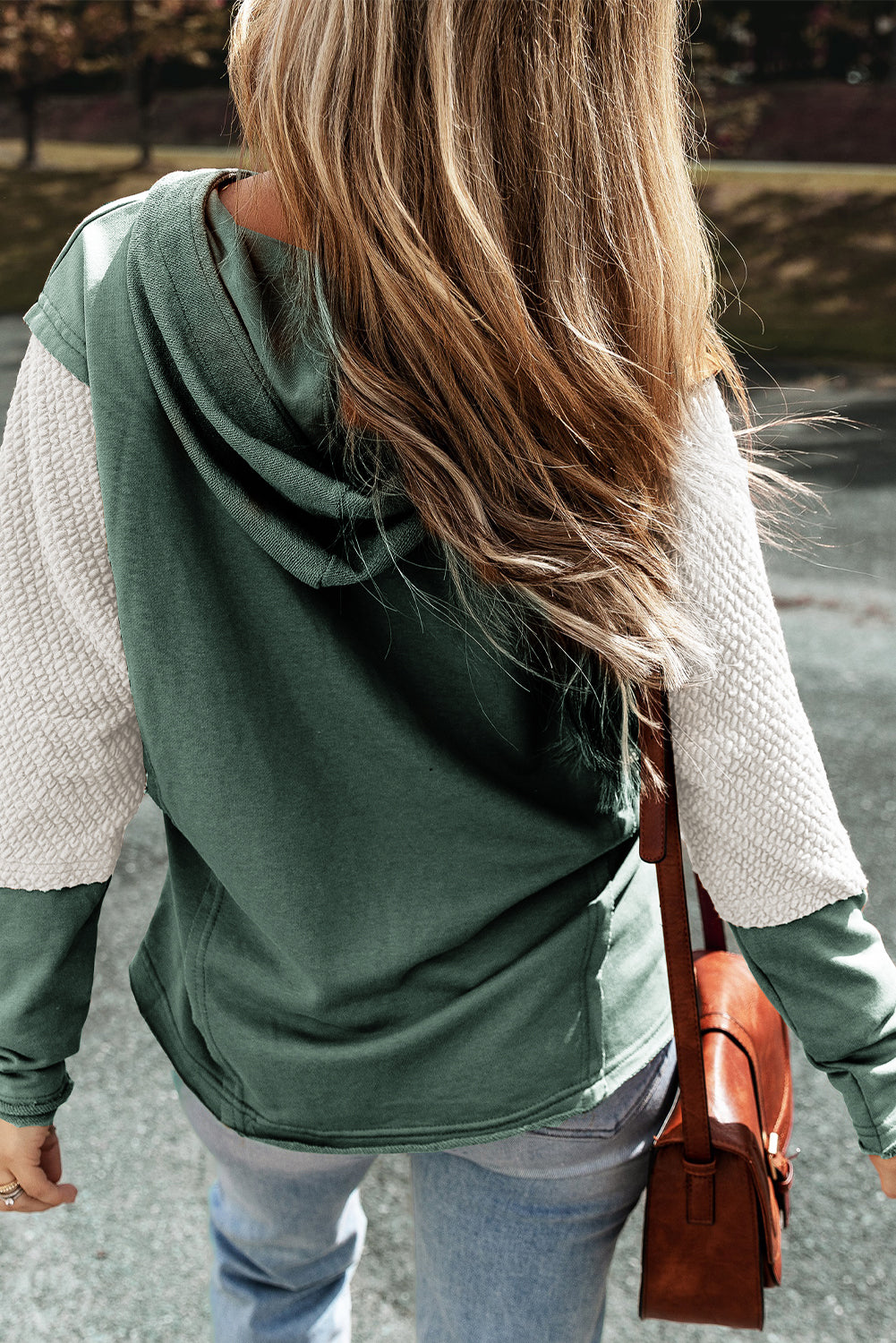 Mist Green Contrast Sleeves Patchwork Colourblock Hoodie eAura