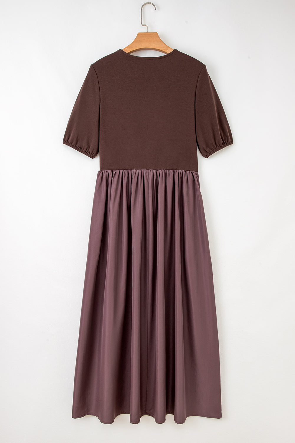 Black Short Sleeve Knit Top Patchwork Pleated Long Dress