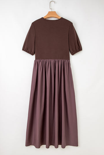 Black Short Sleeve Knit Top Patchwork Pleated Long Dress