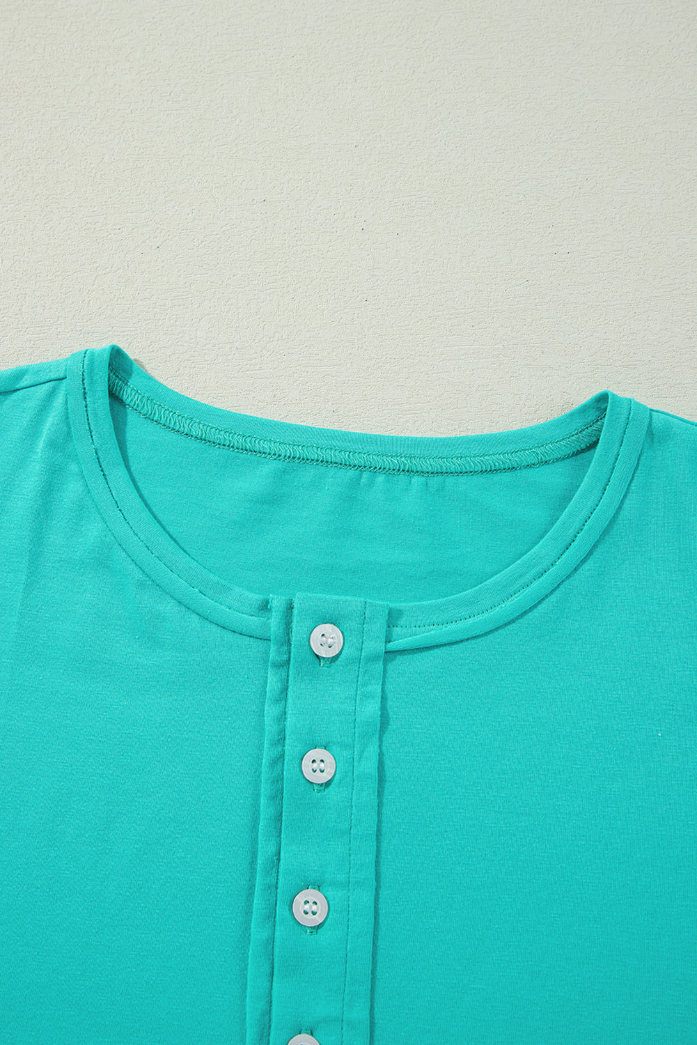 Mint Green Solid Colour Half Sleeve Buttons Henley Top - eAura