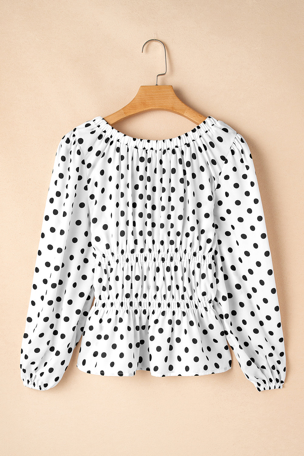 Black Polka Dot Puff Sleeve Bow Square Neck Peplum Top eAura