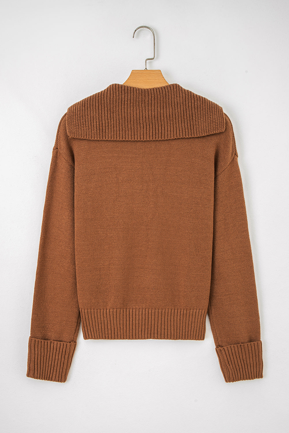 Collared V-Neck Ribbed Edge Sweater - eAura