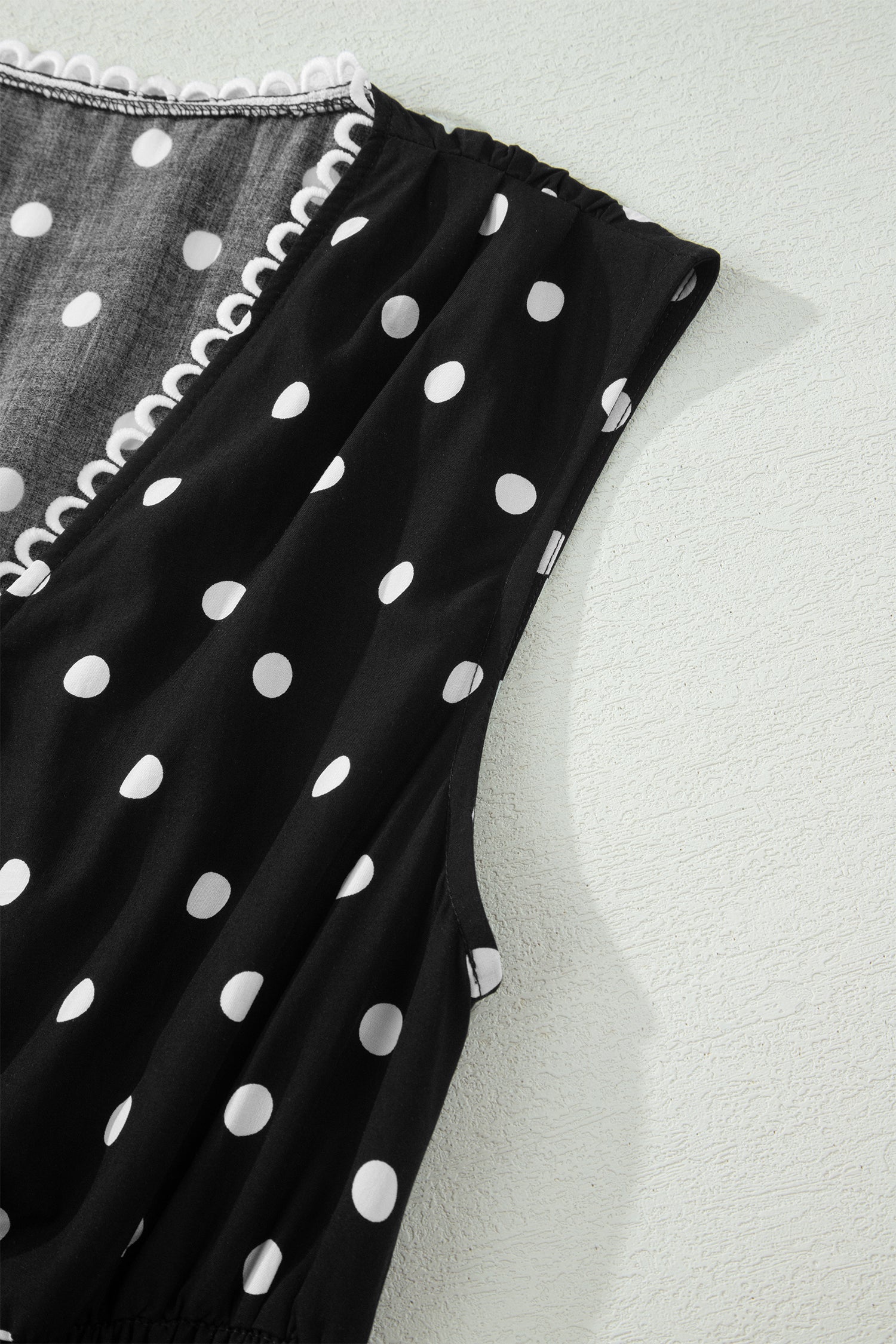 Polka Dot Print Contrast Trim V-Neck Zip Up Sleeveless Dress