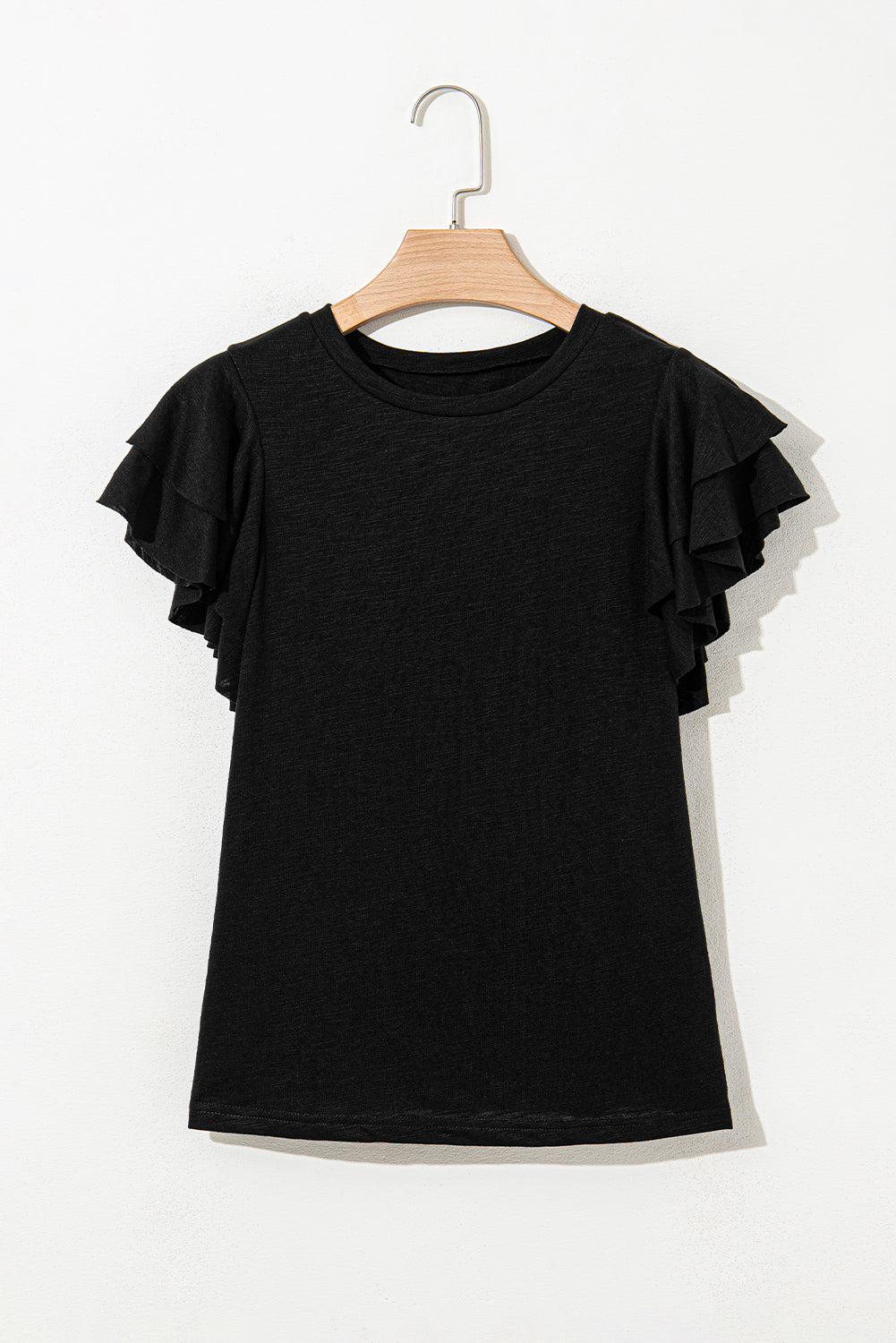 White Layered Ruffle Short Sleeve Round Neck Top eAura