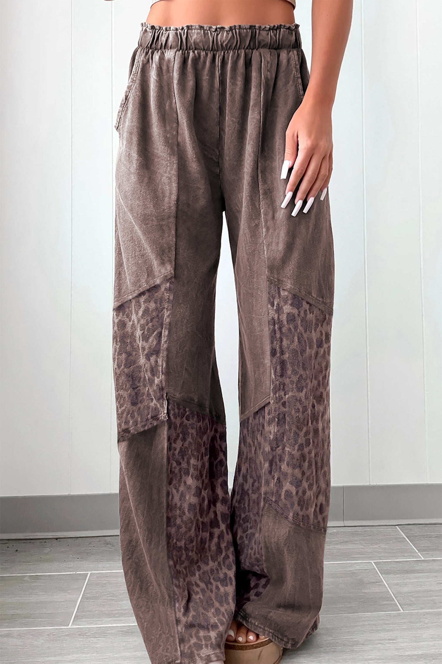 Mineral Wash Leopard Patchwork Trousers - eAura