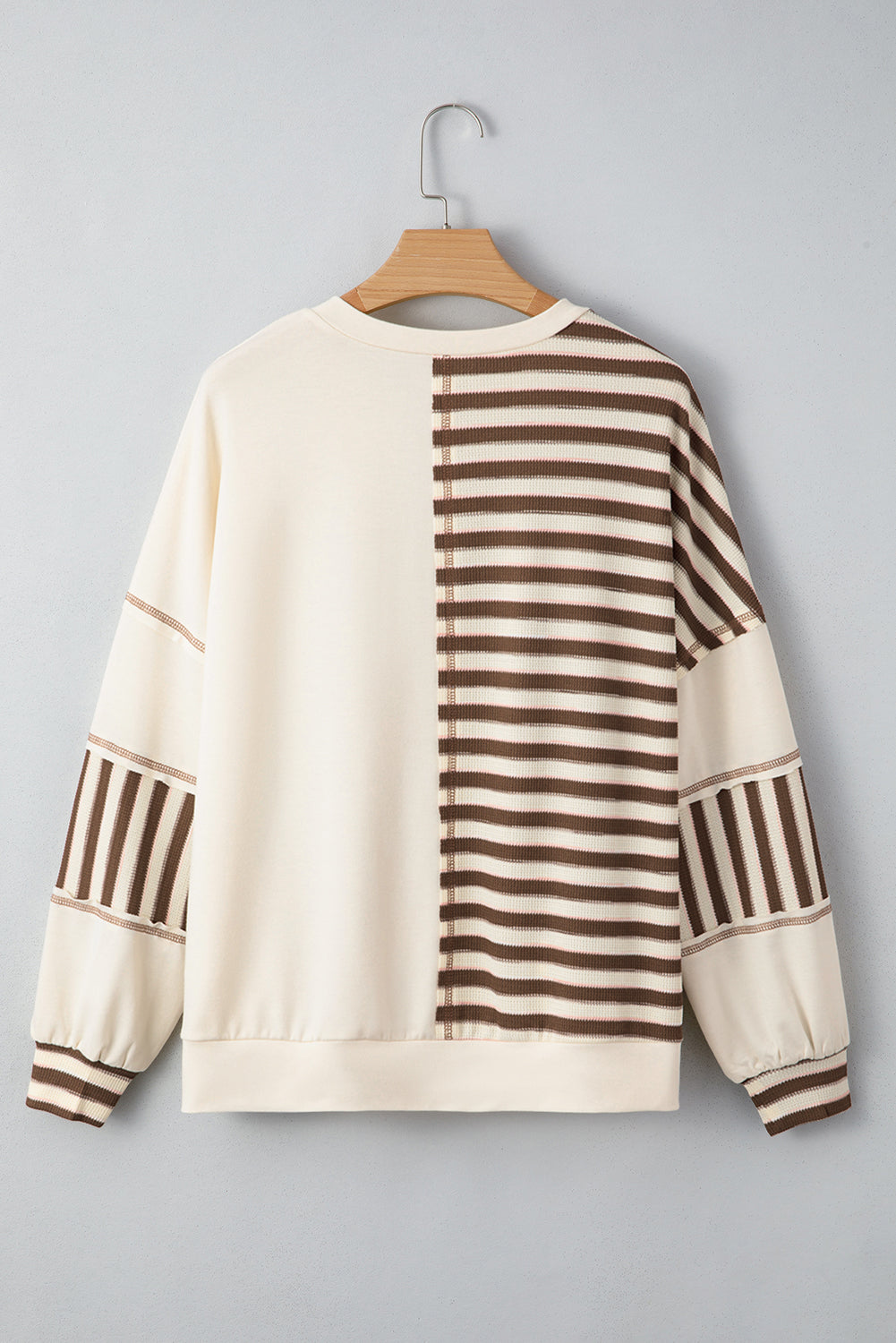 Stripe Stitched Detail Patchwork Oversized Pullover Top - eAura
