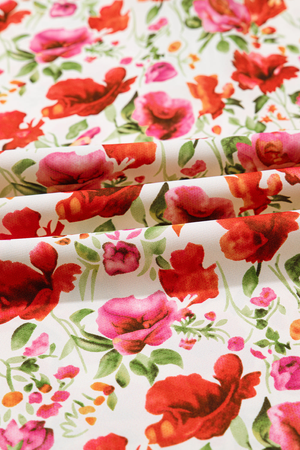 Red Floral Print Striped Patchwork Collared Short Sleeve Blouse eAura