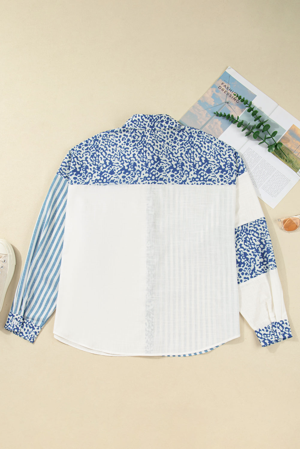 Leopard Striped Patchwork Casual Plus Shirt eAura