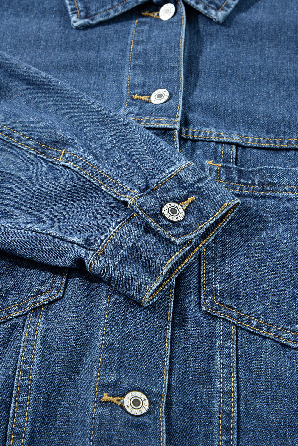 Dark Blue Washed Oversize Pocketed Denim Jacket Beagle Boutique Fashion Outlet