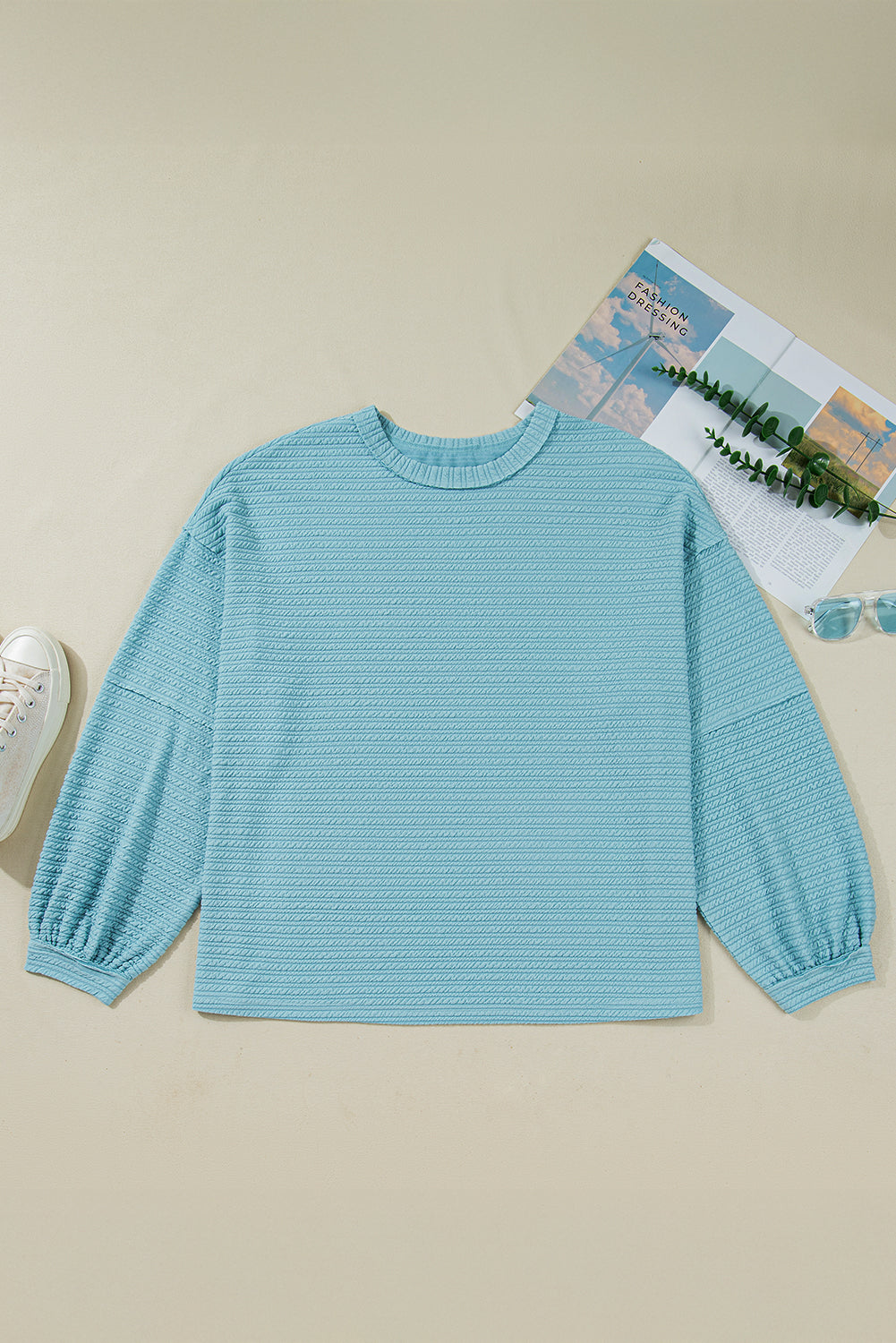 Textured Drop Shoulder Plus Size Knit Top - eAura